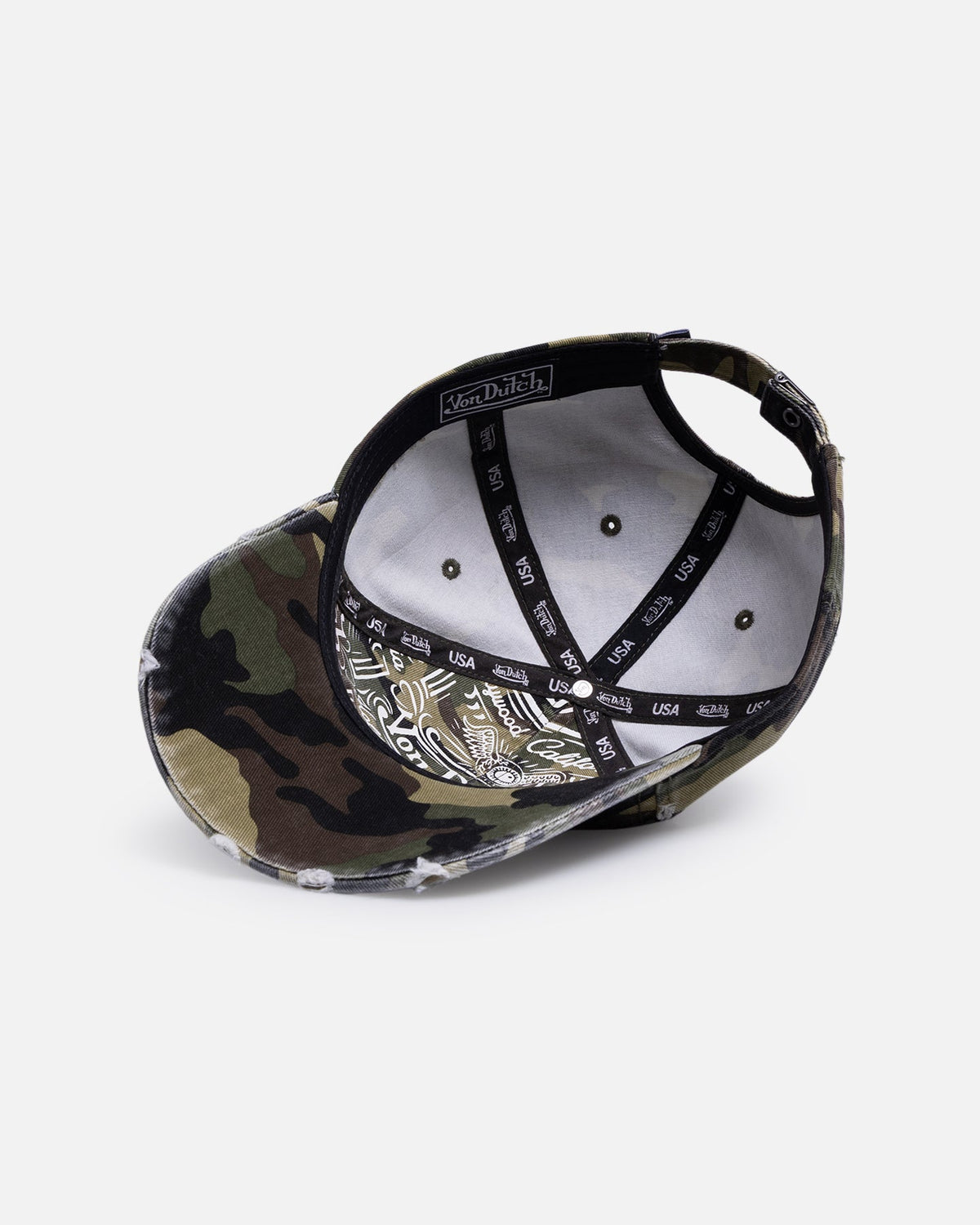 VON DUTCH Classic Von Dutch Cross Distressed Strapback Cap Camo