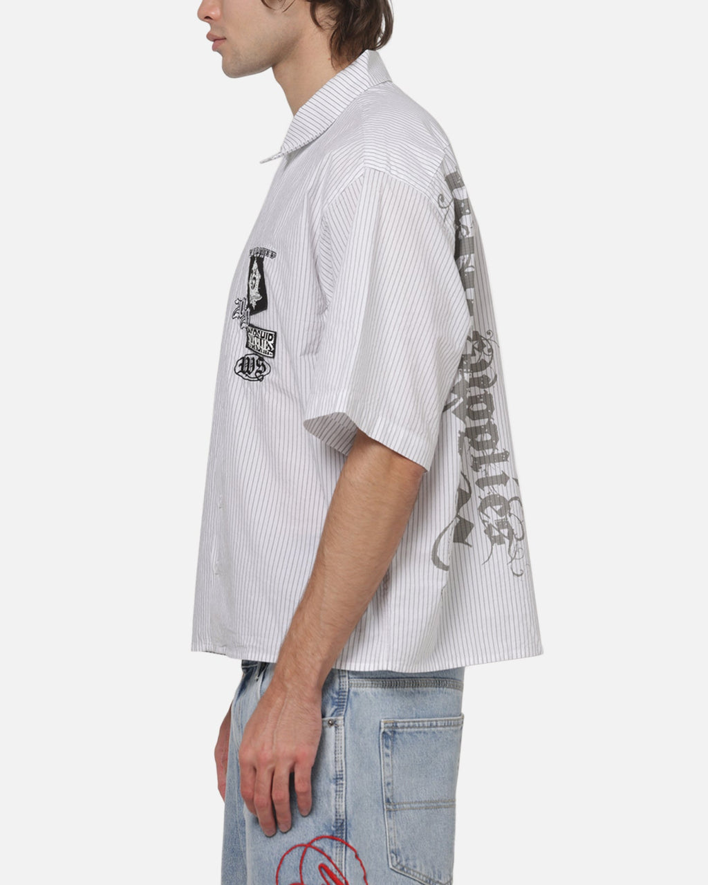 WORSHIP Worship Restraint Box Crop Shirt White Pinstripe