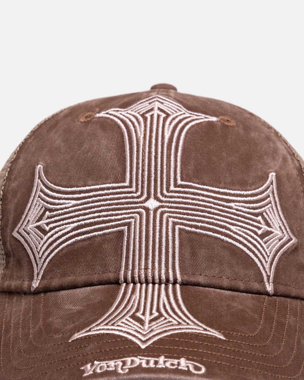 VON DUTCH Original Von Dutch Worn Out Trucker Snapback Hat Washed Brown