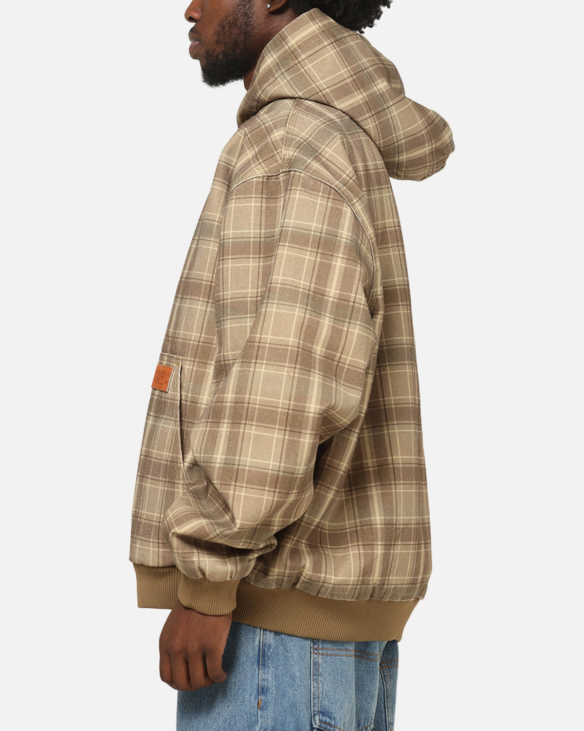 CARRE Authentic Carre Sherpa Lined Zip Hoodie Brown Plaid