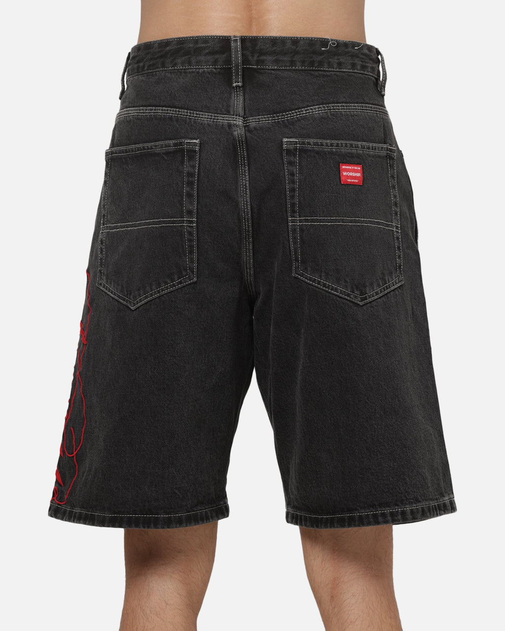 WORSHIP Worship Scripted Big Dawg Jean Shorts Used Black