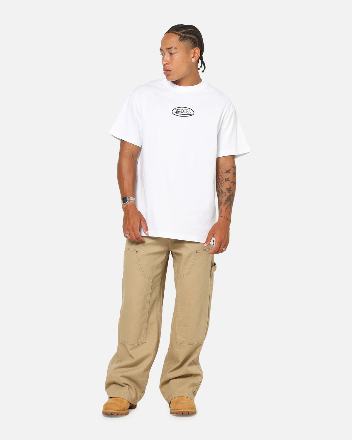 VON DUTCH Von Dutch Distressed Embroidered Patch T-Shirt White