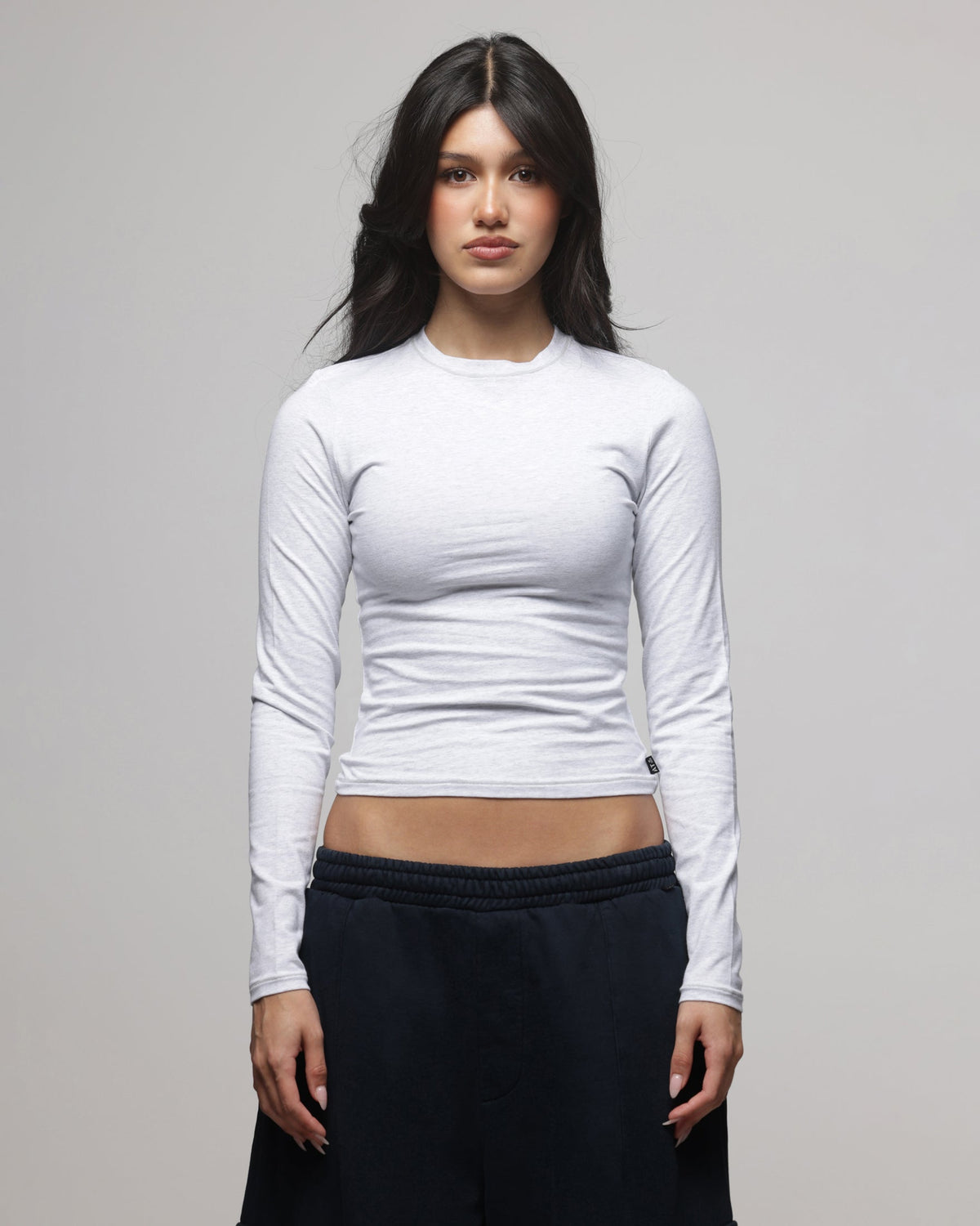 AMERICAN THRIFT Official American Thrift Women's Fitted Long Sleeve T-Shirt Grey Heather