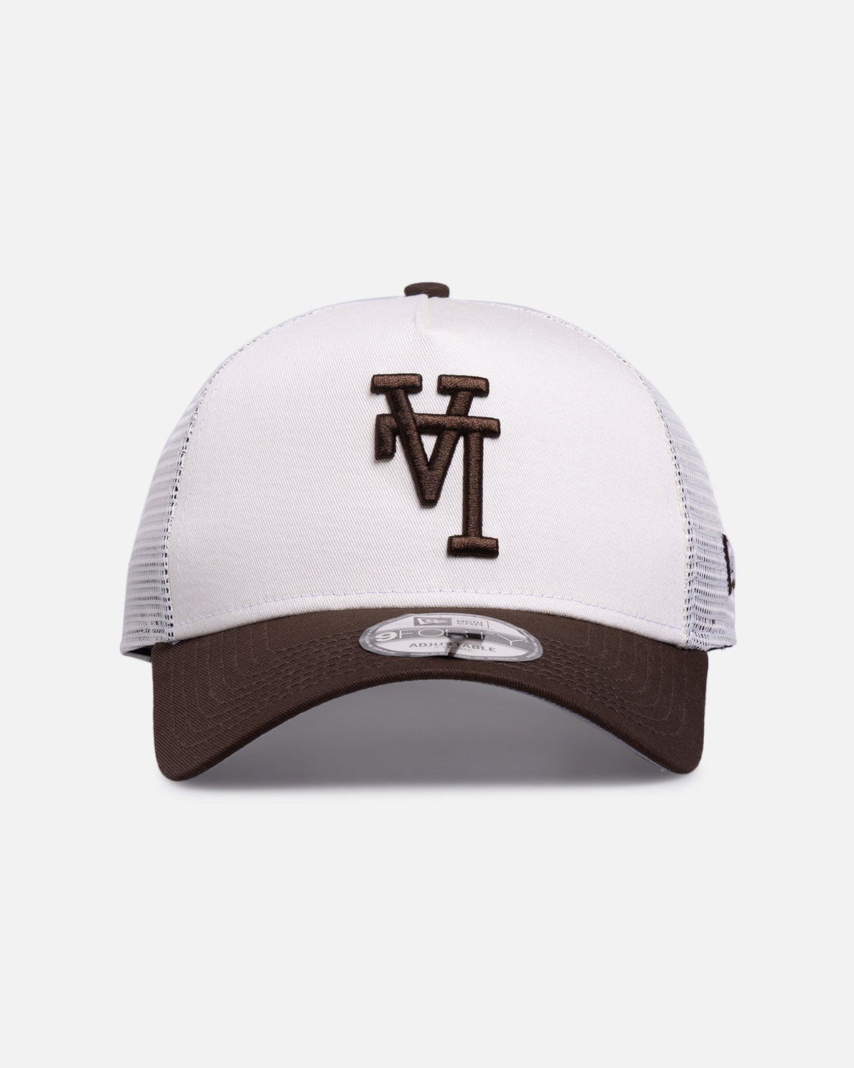 New Era Original New Era Los Angeles Dodgers 'Upside Down Logo' 9FORTY A-Frame Trucker Snapback White/Brown