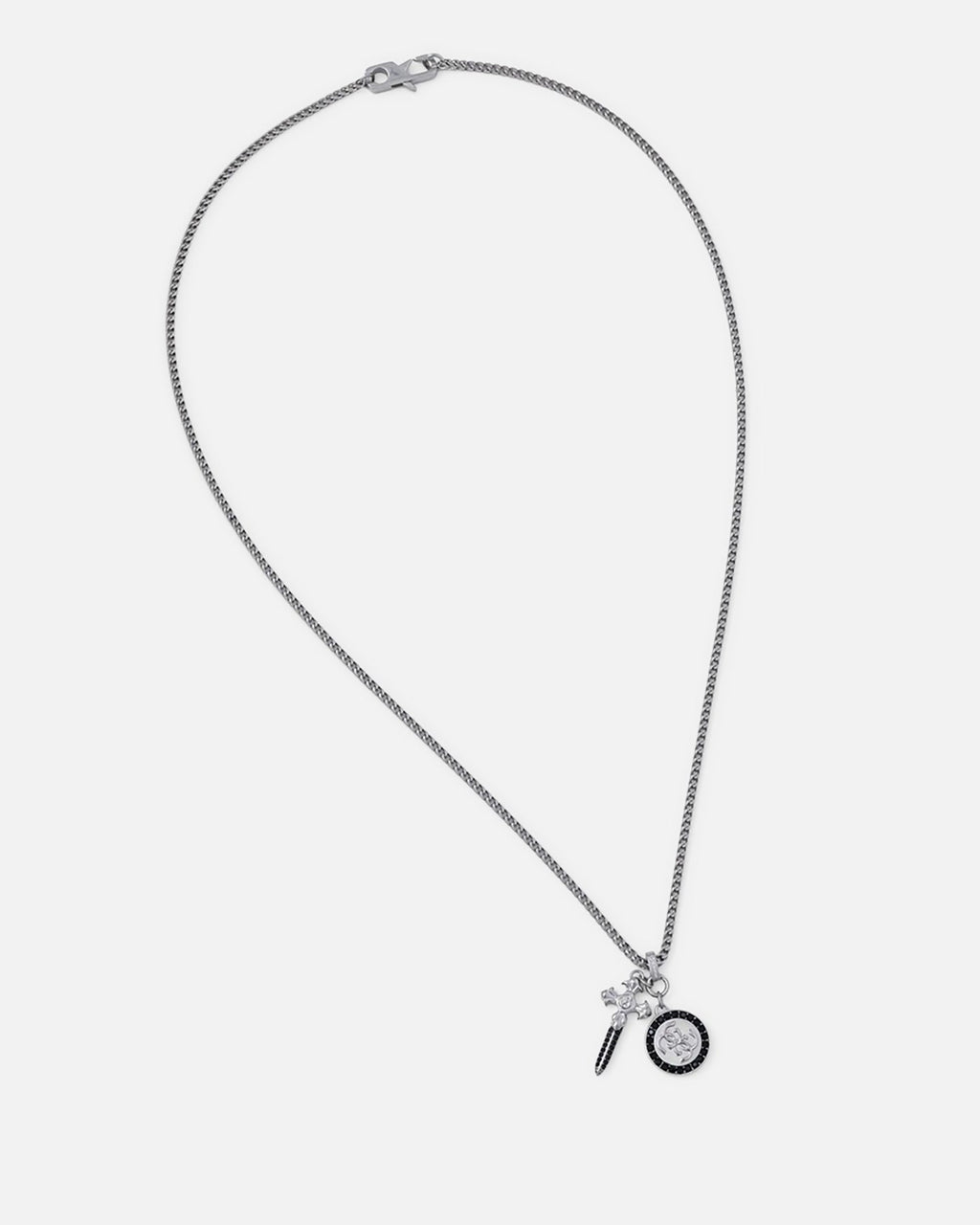 GUESS MAINLINE Official Guess Mainline Rebel Knight 26" 4G Coin And Dagger Necklace Silver