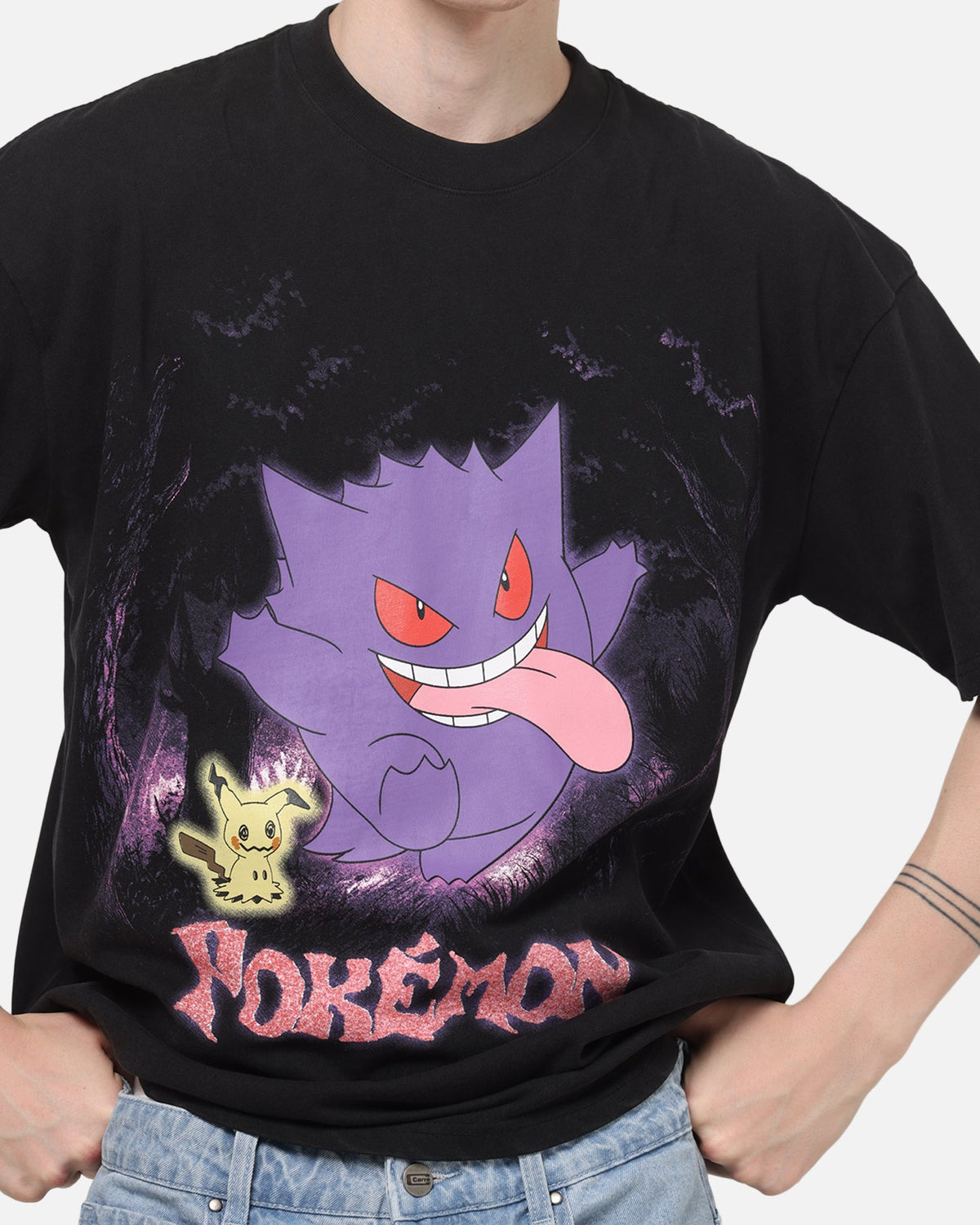 73Studio The Pokémon Collection By 73Studio Gengar Mimikyu T-Shirt Black Acidwash