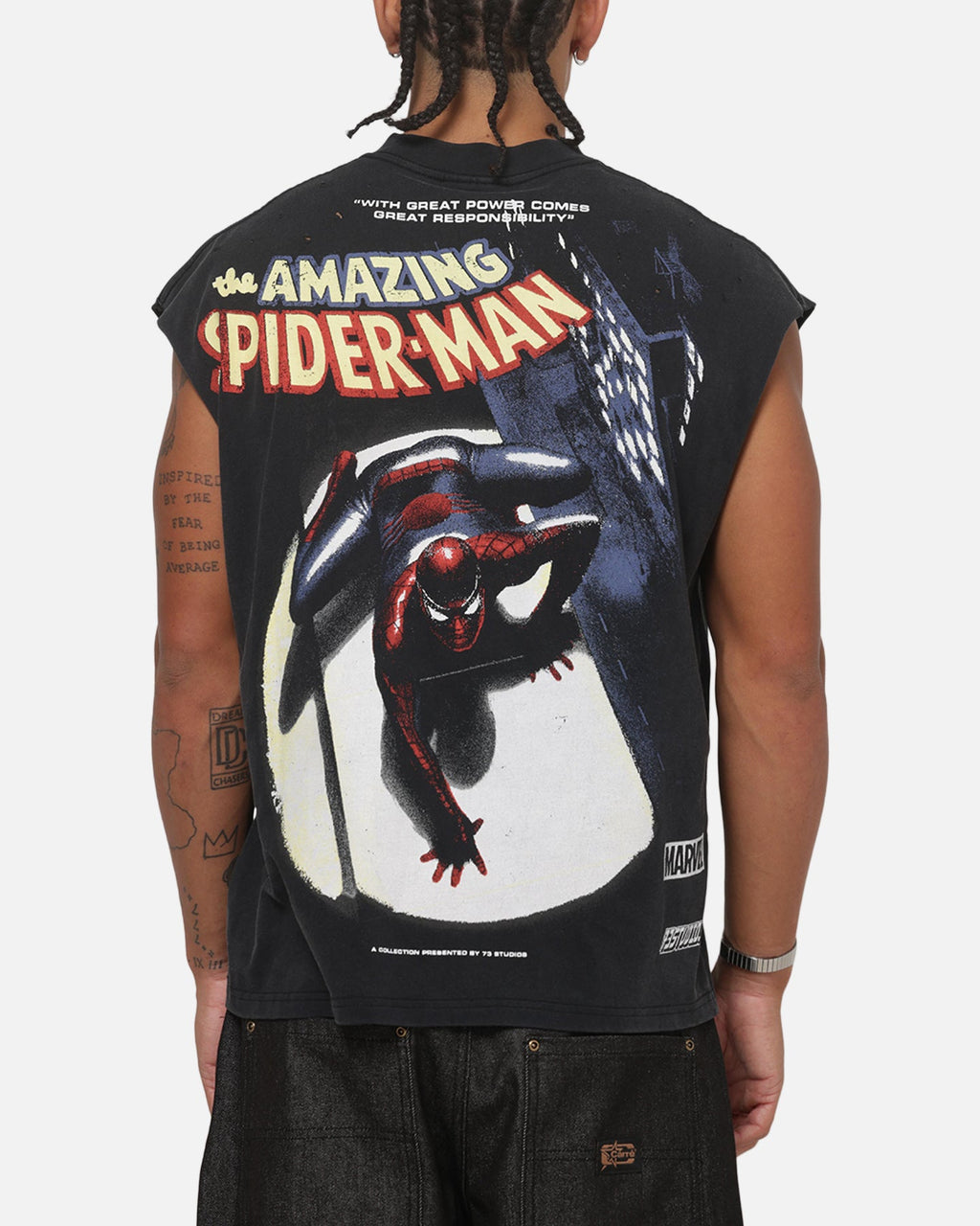 73Studio Official 73Studio Marvel Spotlight Muscle T-Shirt Black Acidwash