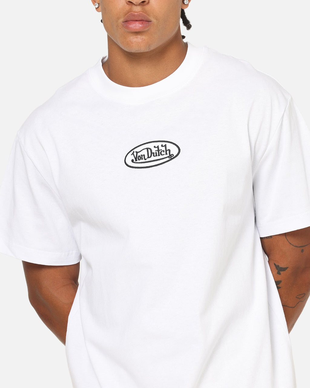 VON DUTCH Von Dutch Distressed Embroidered Patch T-Shirt White