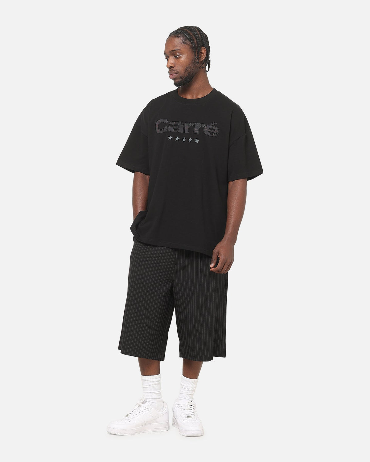 CARRE Carre Heritage Pleated Shorts Black Pinstripe