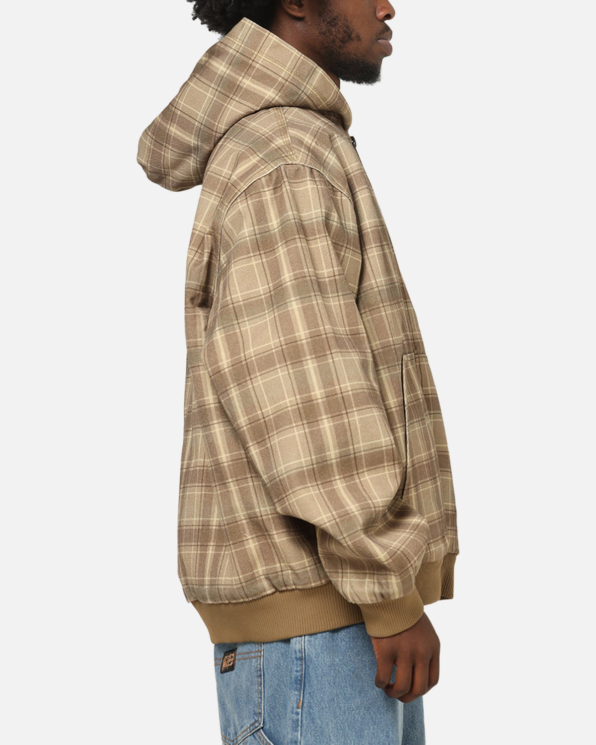 CARRE Authentic Carre Sherpa Lined Zip Hoodie Brown Plaid