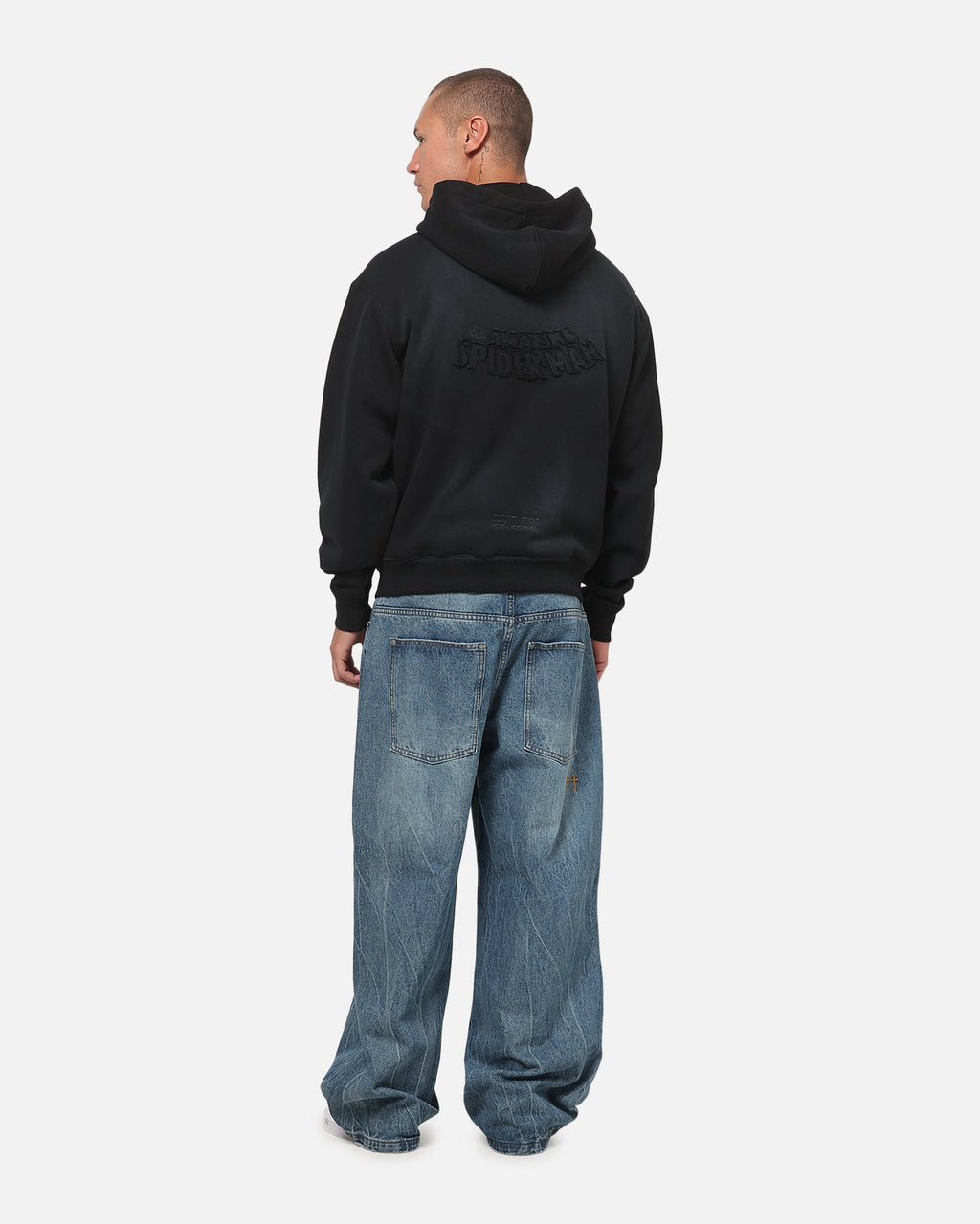 73Studio 73Studio Marvel Spider-Man Battle Torn Zip Hoodie Washed Black