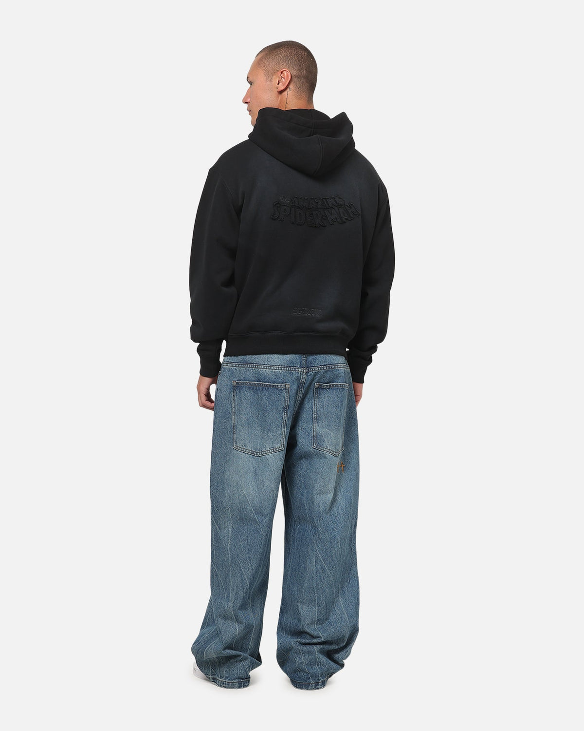 73Studio 73Studio Marvel Spider-Man Battle Torn Zip Hoodie Washed Black