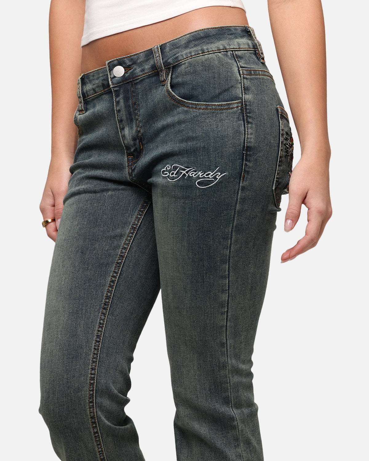ED HARDY Ed Hardy Women's Tiger Bootcut Jeans Dirty Blue