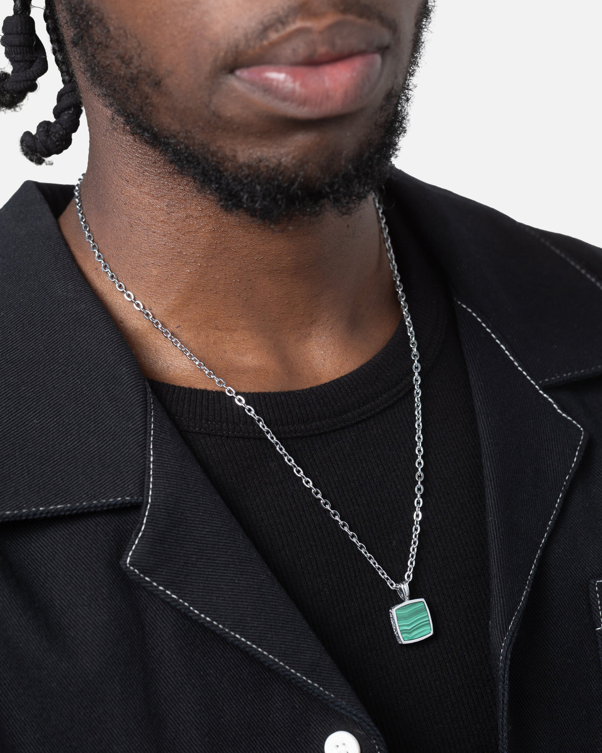 SAINT MORTA Classic Saint Morta Malachite Pendant Chain White Gold