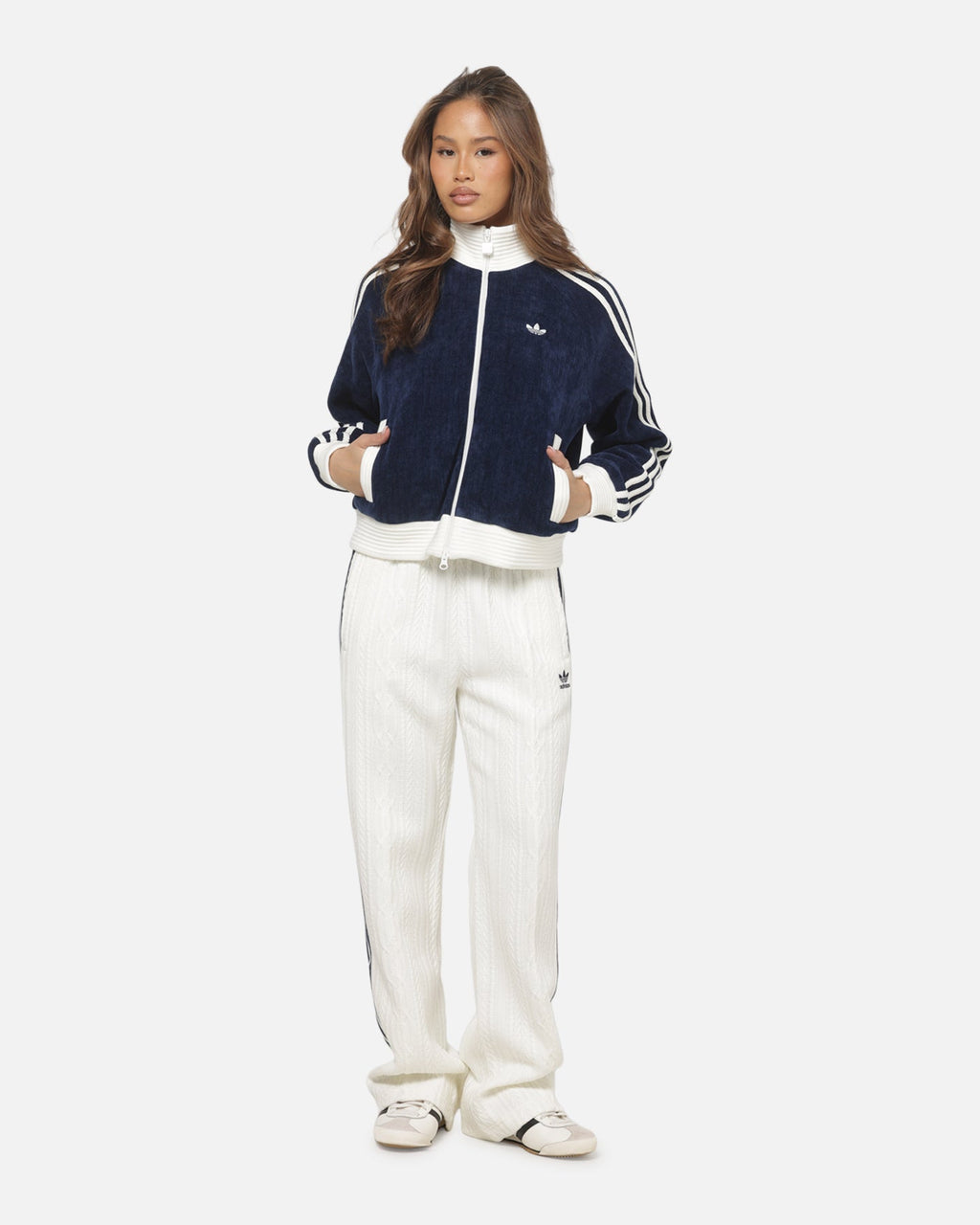 ADIDAS Adidas Women's Velour Knit Track Top Navy/Off White