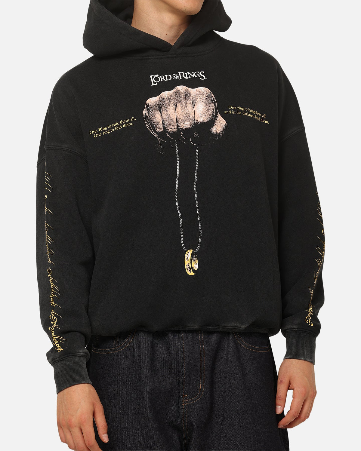 73Studio 73Studio X The Lord Of The Rings The Ring Hoodie Black Acidwash