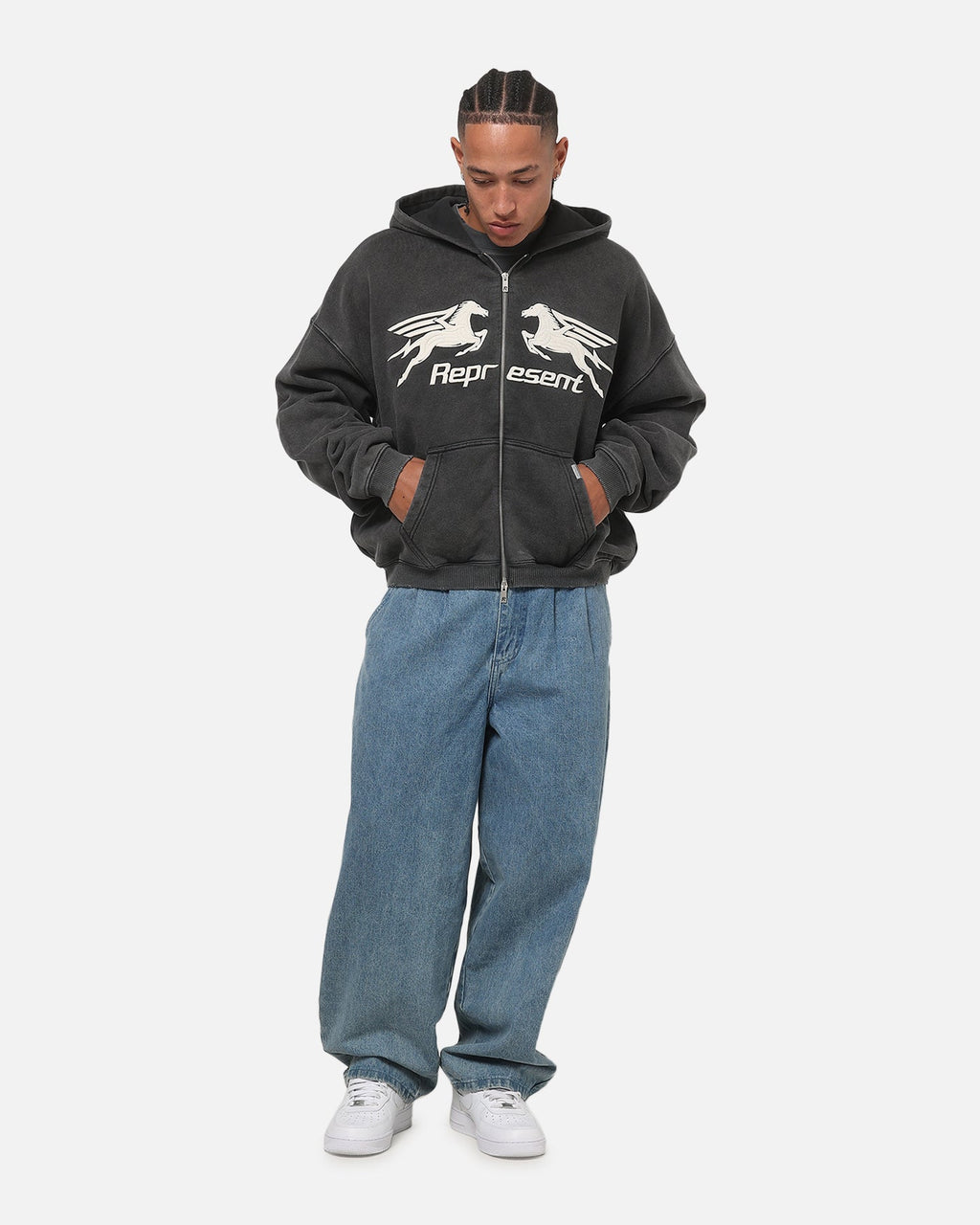 REPRESENT Represent Pegasus Zip Through Hoodie Vintage Grey