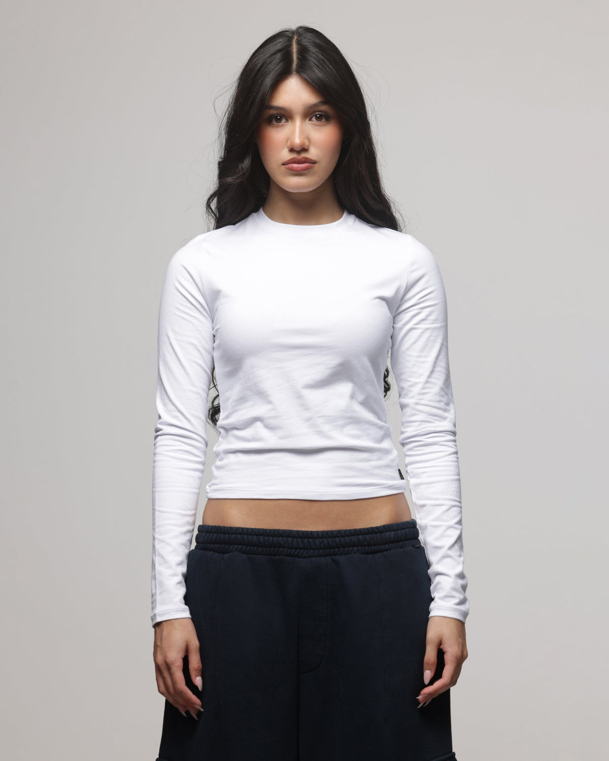 AMERICAN THRIFT American Thrift Women's Fitted Long Sleeve T-Shirt White