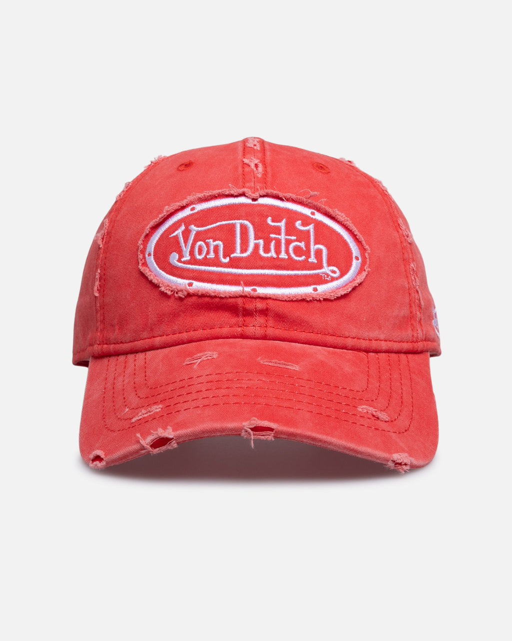 VON DUTCH Von Dutch Distressed Dad Strapback Cap Washed Red
