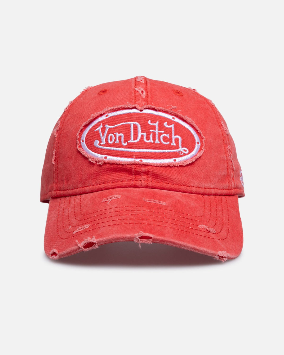 VON DUTCH Von Dutch Distressed Dad Strapback Cap Washed Red