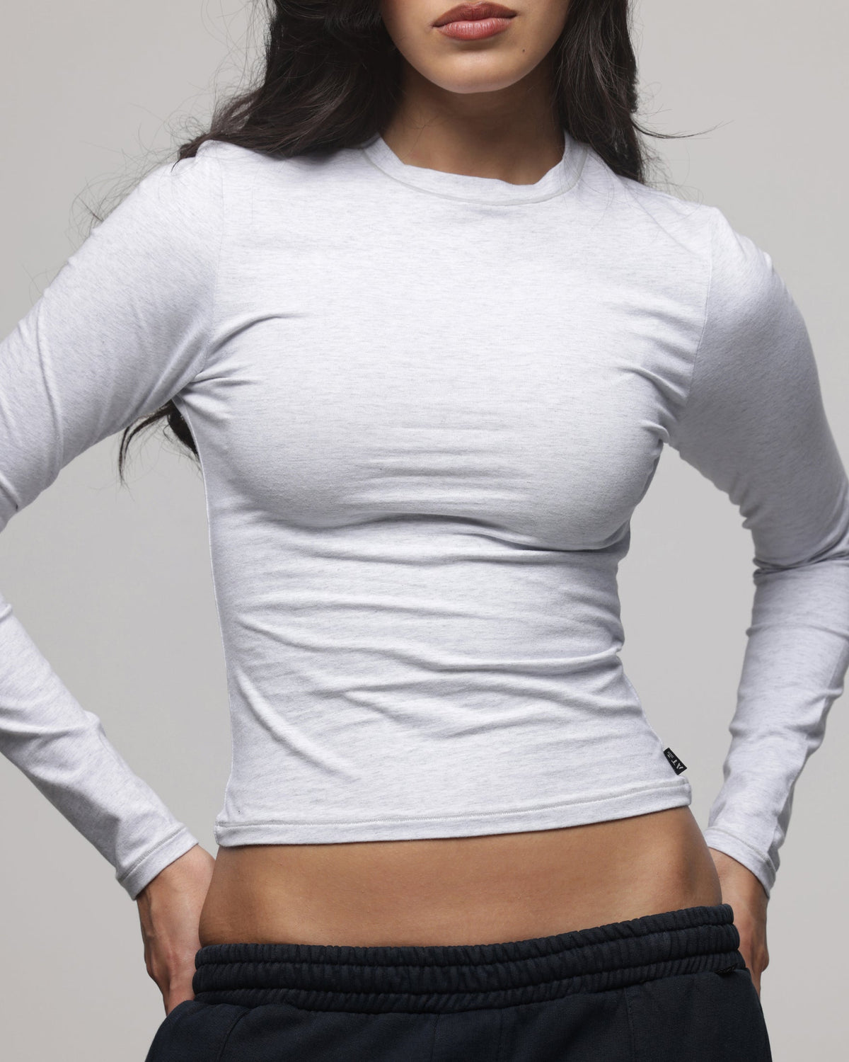 AMERICAN THRIFT Official American Thrift Women's Fitted Long Sleeve T-Shirt Grey Heather