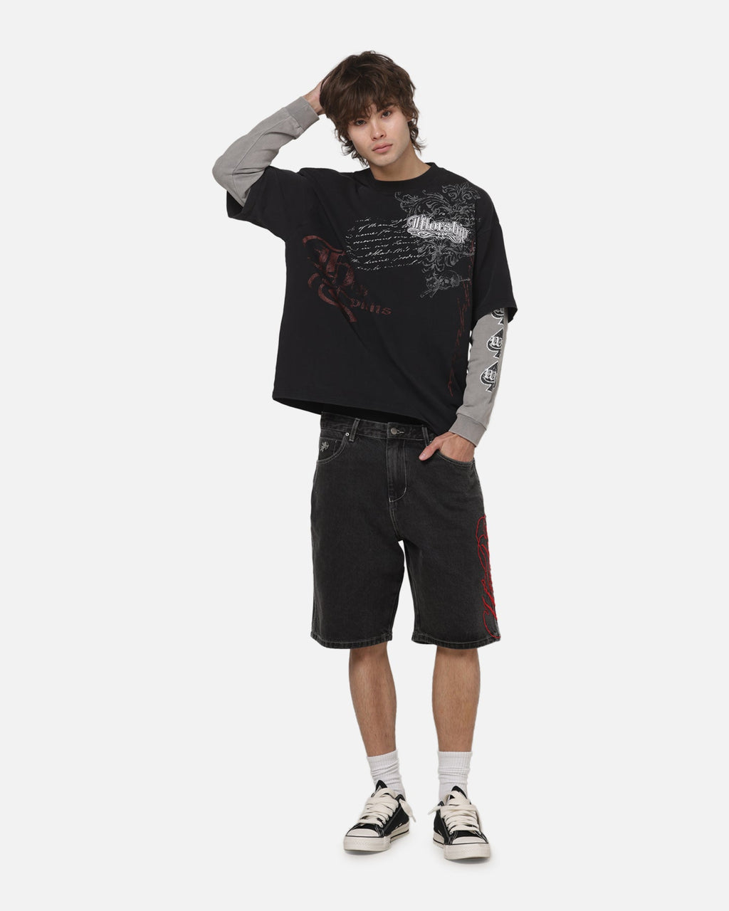 WORSHIP Worship Scripted Big Dawg Jean Shorts Used Black