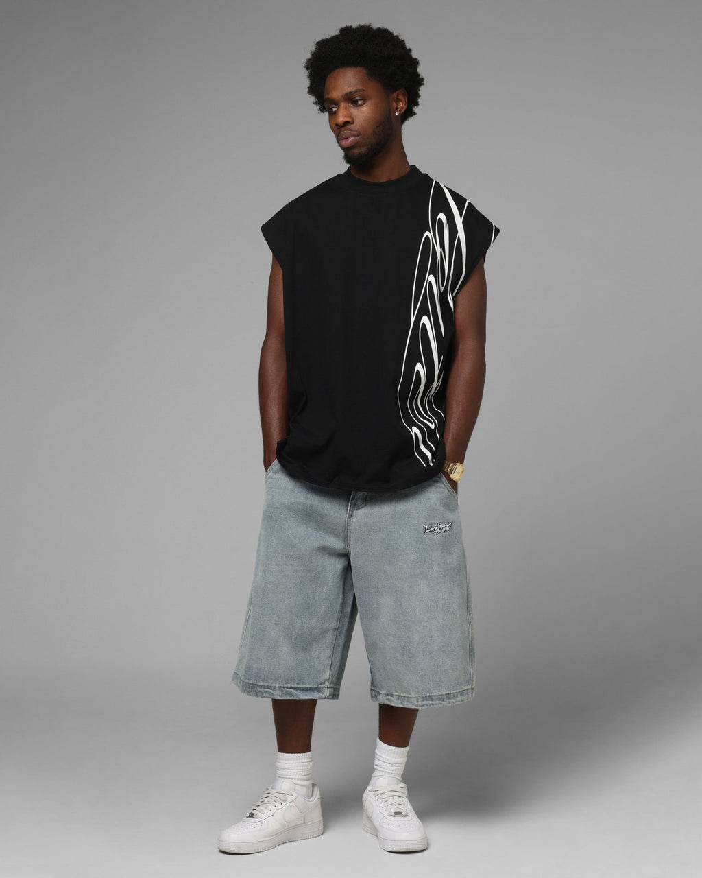 LOITER Loiter Script Muscle T-Shirt Black