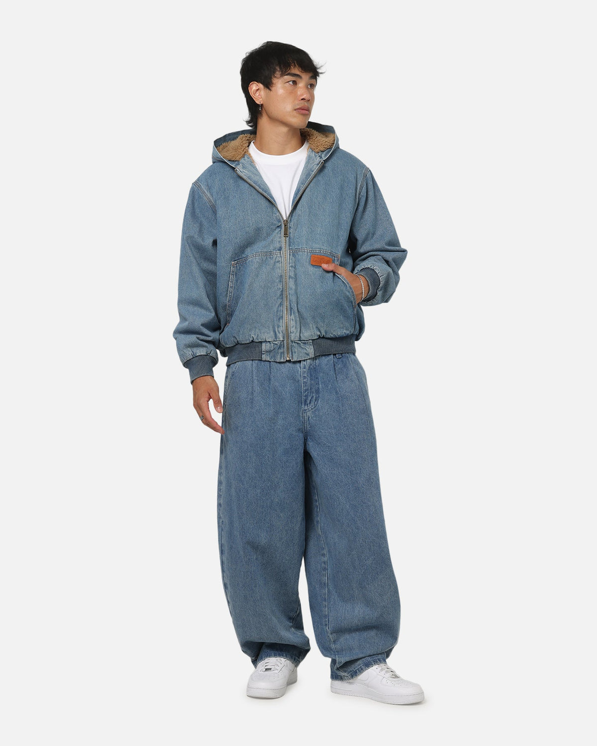 CARRE Carre Sherpa Lined Zip Hoodie Mid Blue Denim