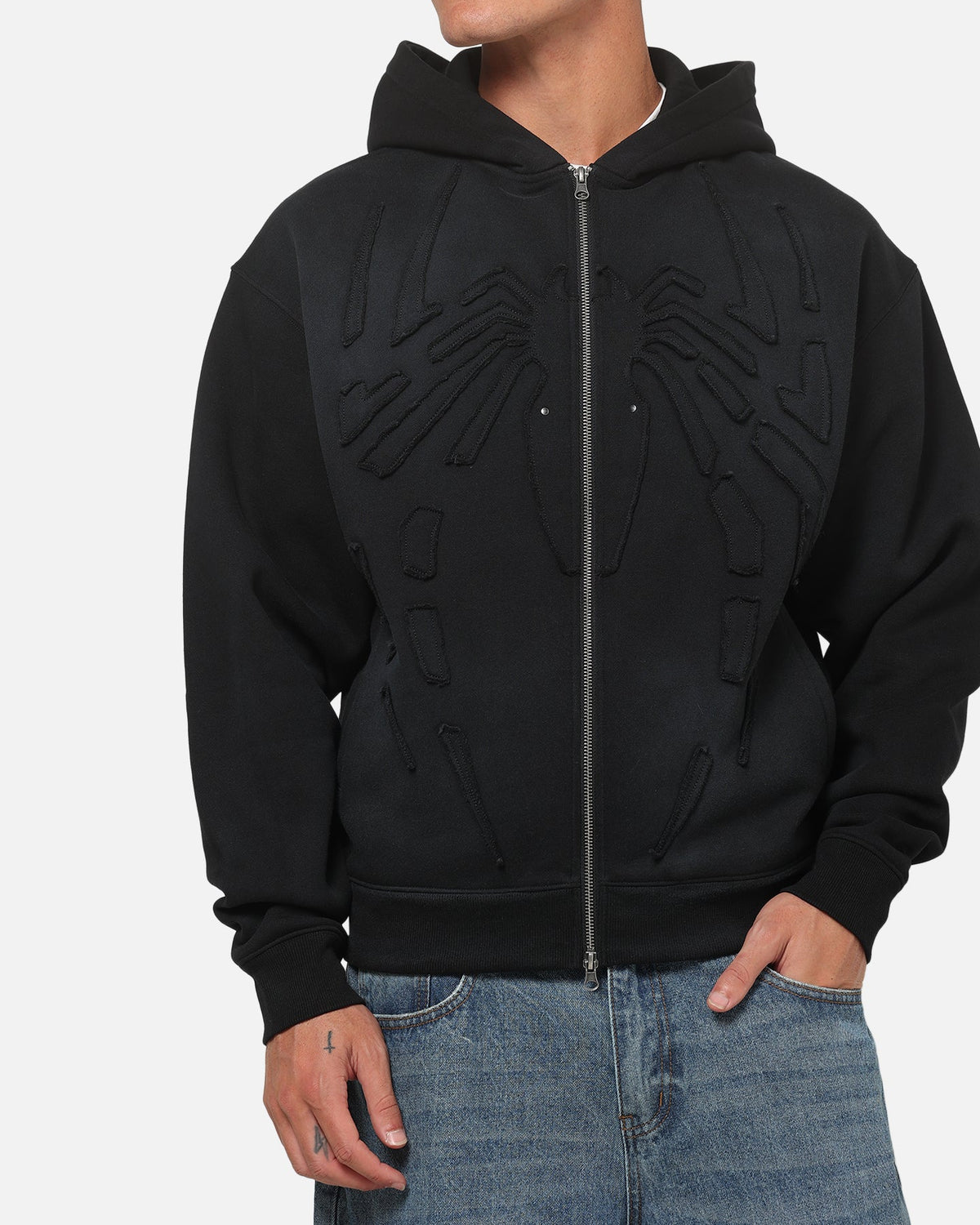 73Studio 73Studio Marvel Spider-Man Battle Torn Zip Hoodie Washed Black