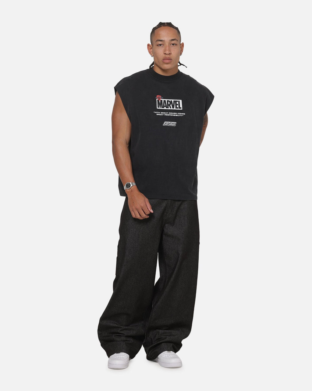 73Studio Official 73Studio Marvel Spotlight Muscle T-Shirt Black Acidwash