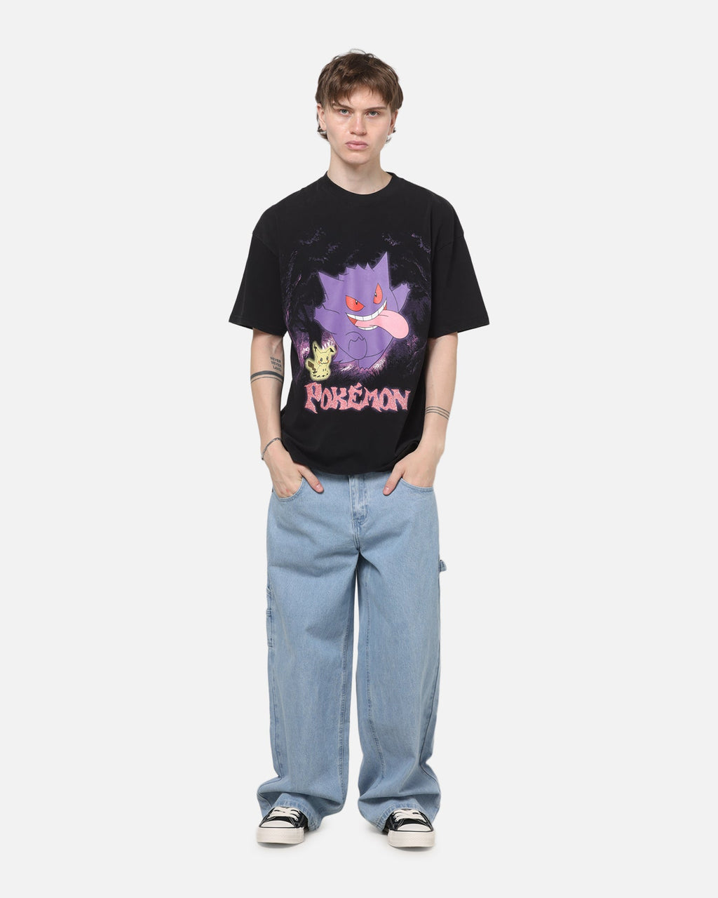 73Studio The Pokémon Collection By 73Studio Gengar Mimikyu T-Shirt Black Acidwash