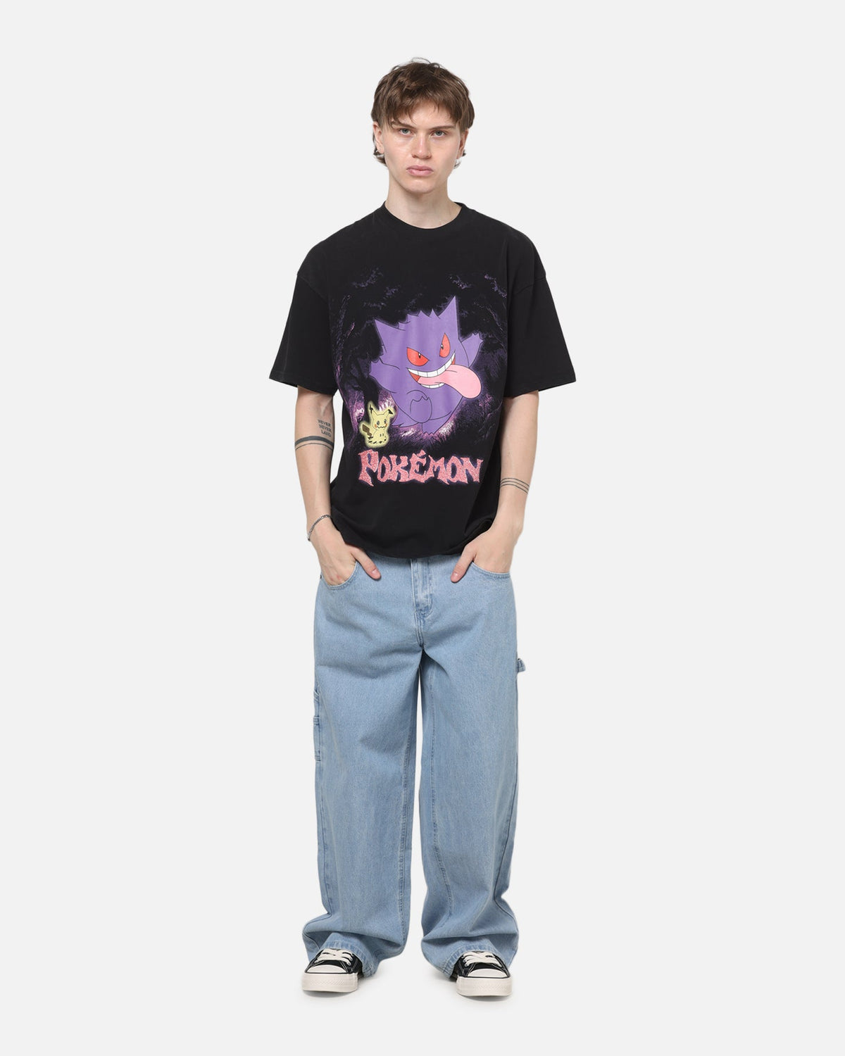 73Studio The Pokémon Collection By 73Studio Gengar Mimikyu T-Shirt Black Acidwash