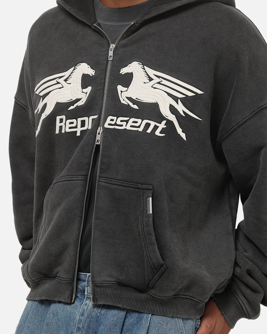 REPRESENT Represent Pegasus Zip Through Hoodie Vintage Grey