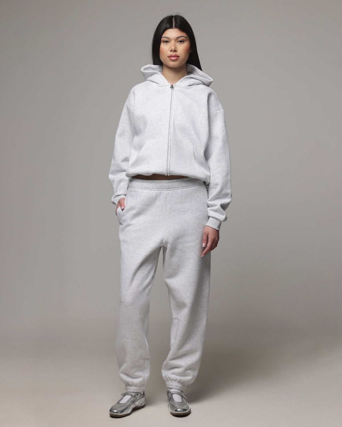 AMERICAN THRIFT American Thrift Women's Classic Zip Hoodie Grey Heather