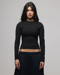 AMERICAN THRIFT Premium American Thrift Women's Fitted Long Sleeve T-Shirt Black