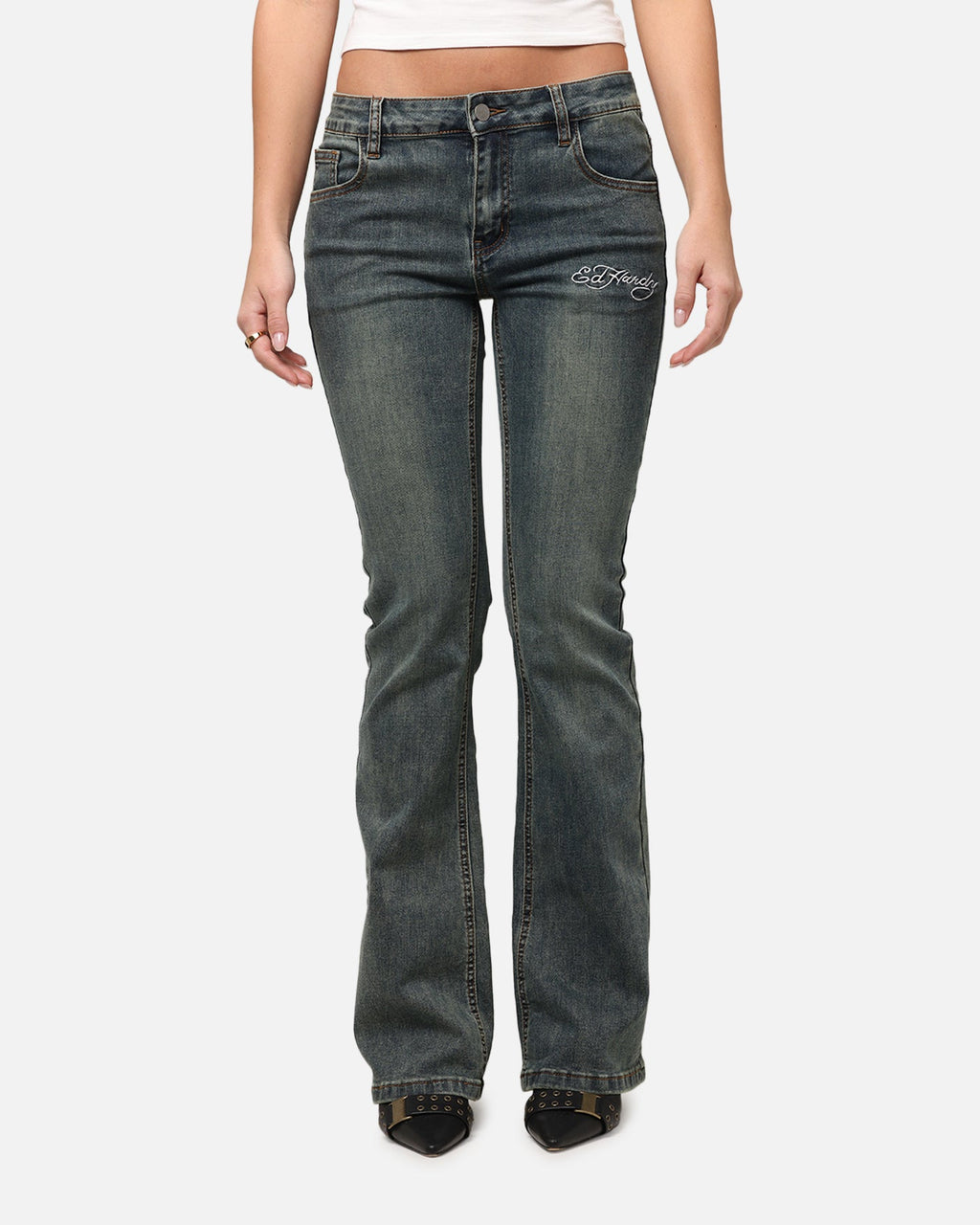 ED HARDY Ed Hardy Women's Tiger Bootcut Jeans Dirty Blue