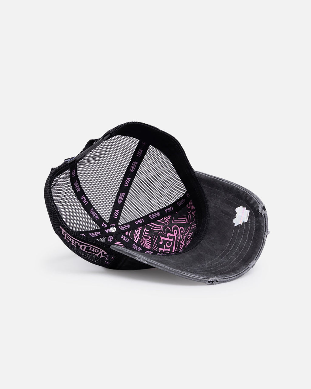 VON DUTCH Von Dutch Distressed Trucker Snapback Black/Pink