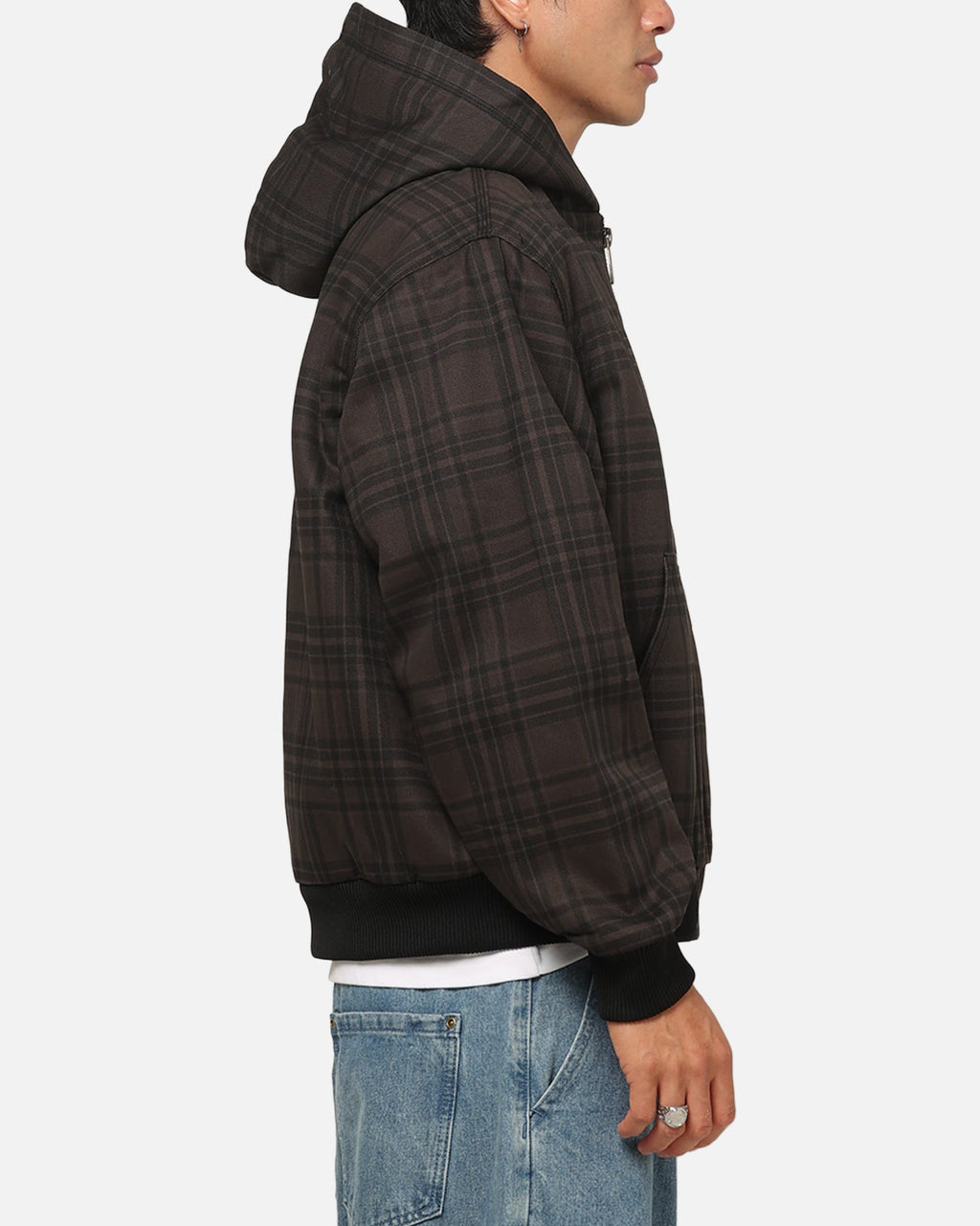 CARRE Carre Sherpa Lined Zip Hoodie Black Plaid