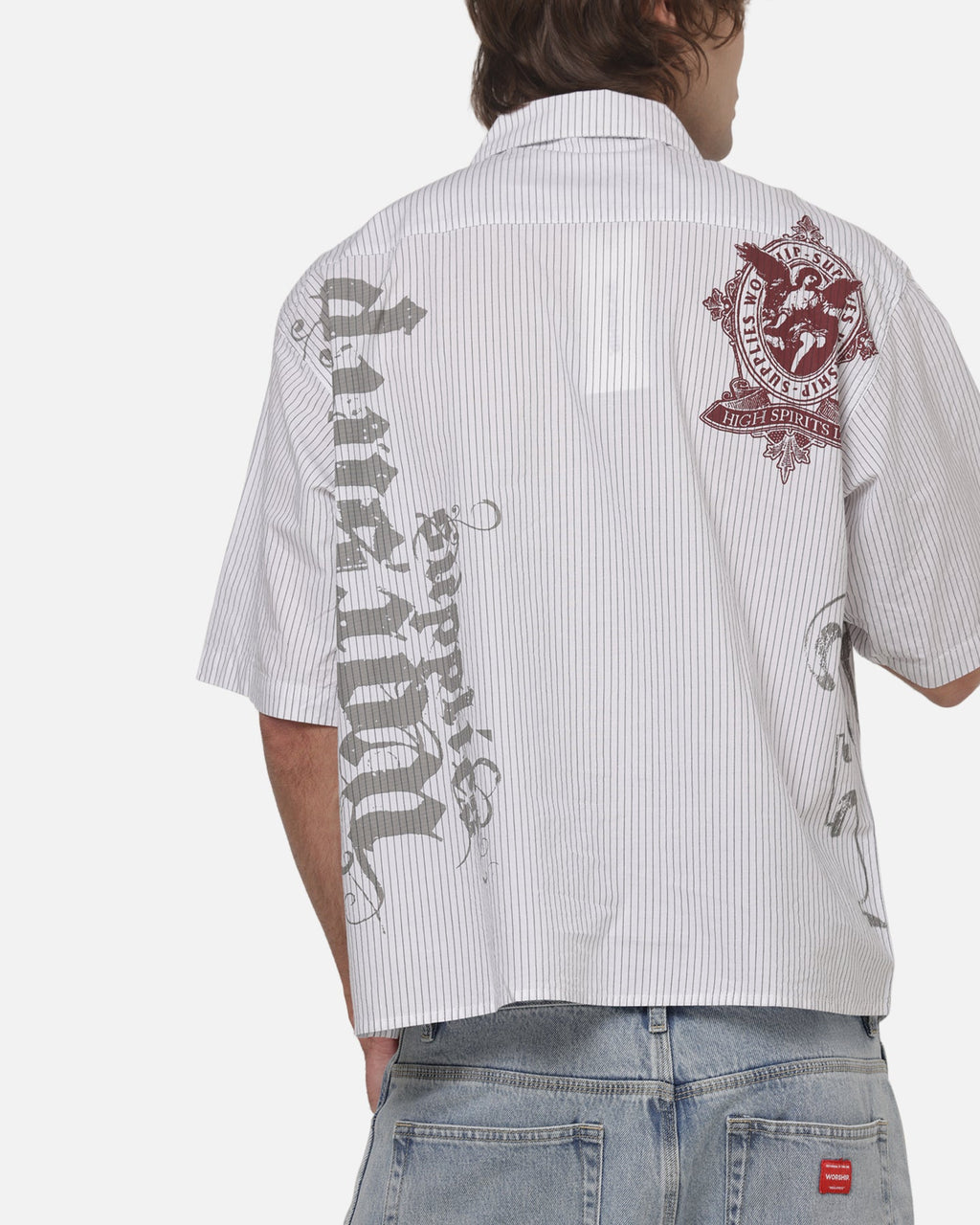 WORSHIP Worship Restraint Box Crop Shirt White Pinstripe