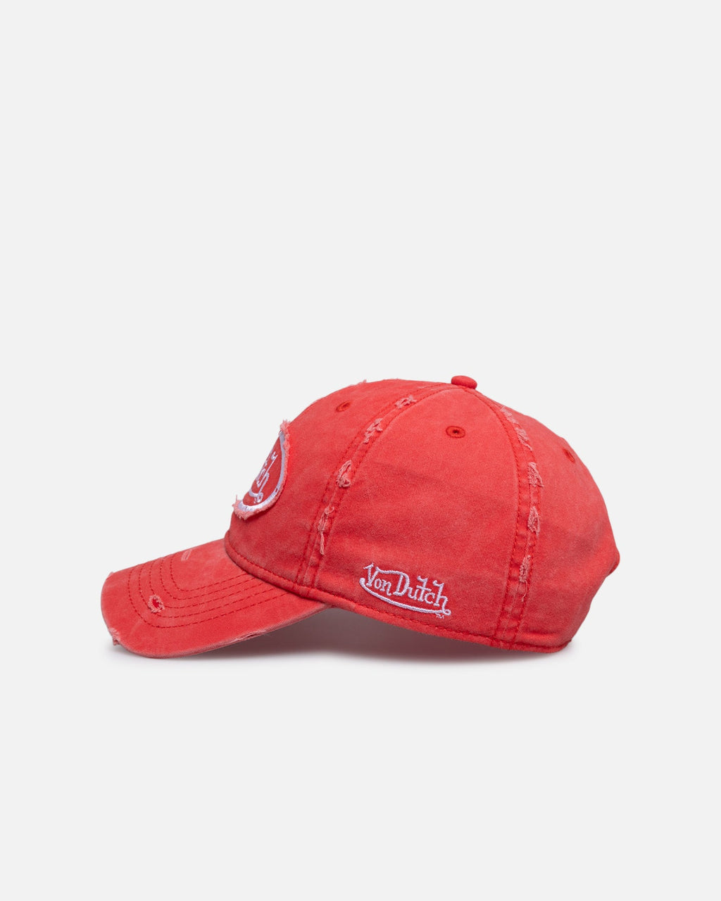 VON DUTCH Von Dutch Distressed Dad Strapback Cap Washed Red