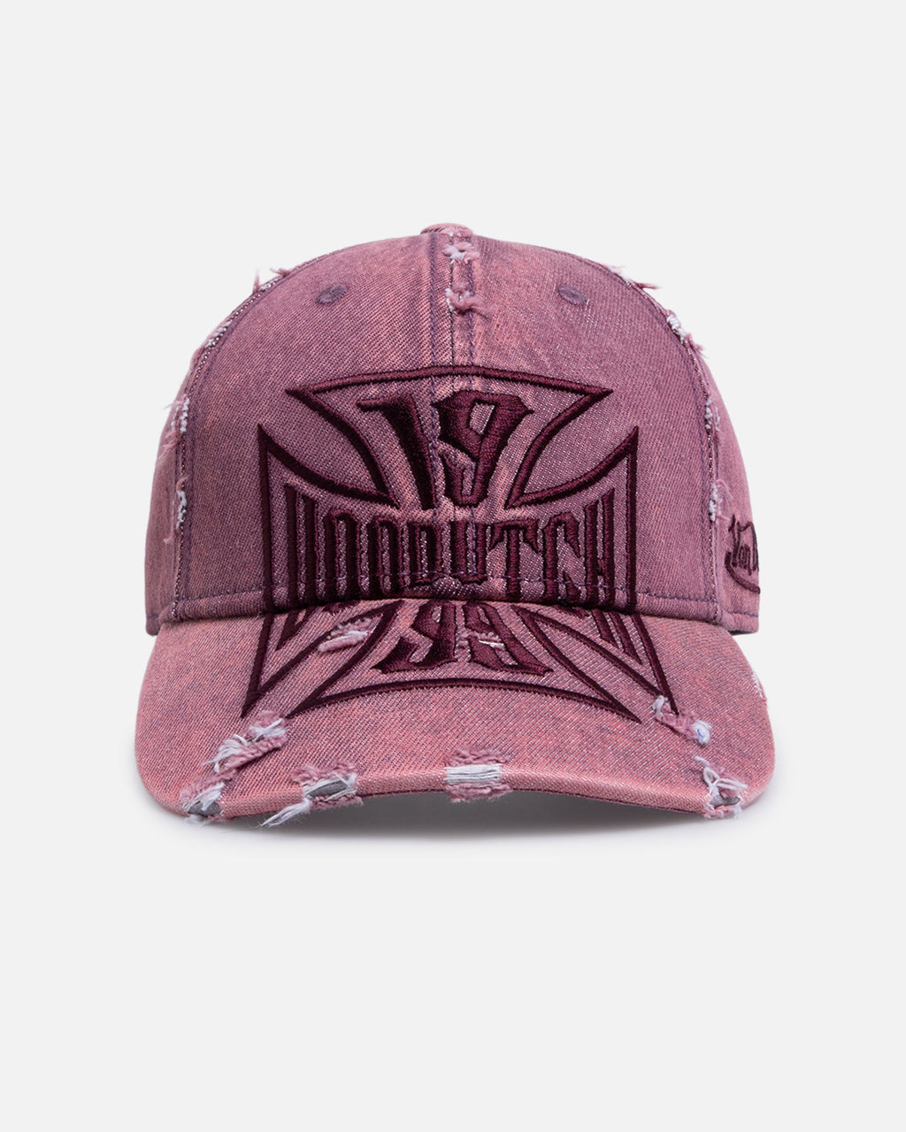 VON DUTCH Von Dutch Cross Distressed Strapback Cap Burgundy