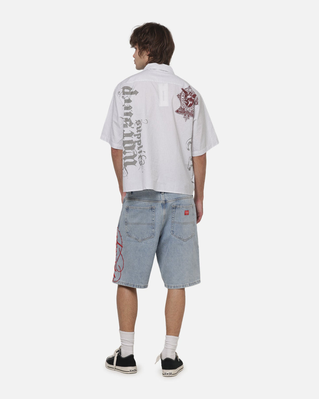 WORSHIP Worship Restraint Box Crop Shirt White Pinstripe