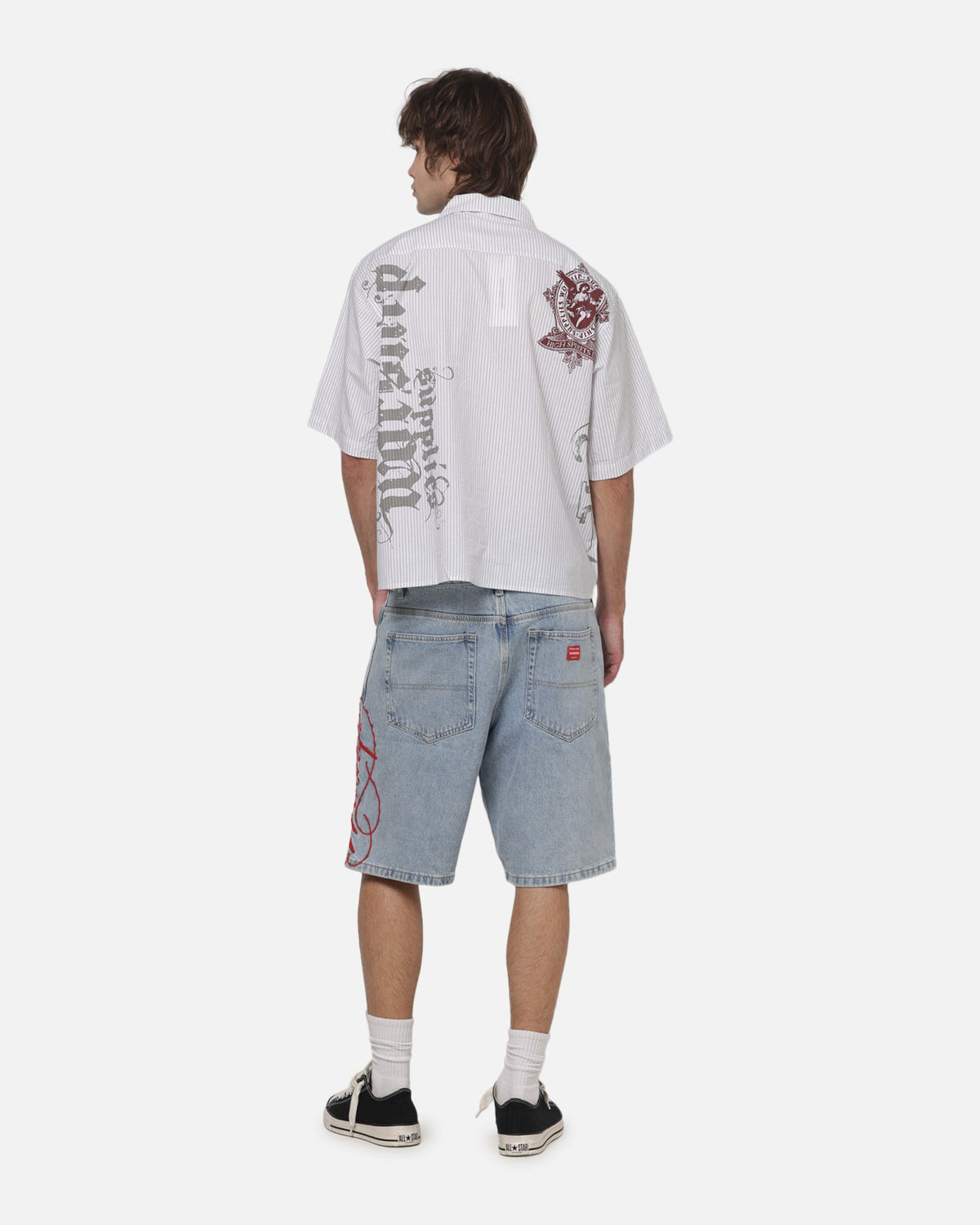 WORSHIP Worship Restraint Box Crop Shirt White Pinstripe